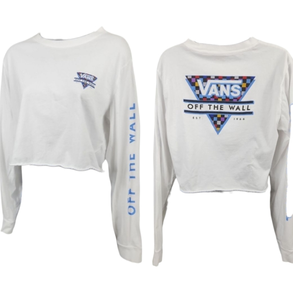 Vans Off The Wall White Long Sleeve Crop Graphic Tee - Picture 3 of 10